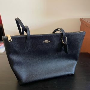 Coach Black Crossgrain Leather Zip Top Tote